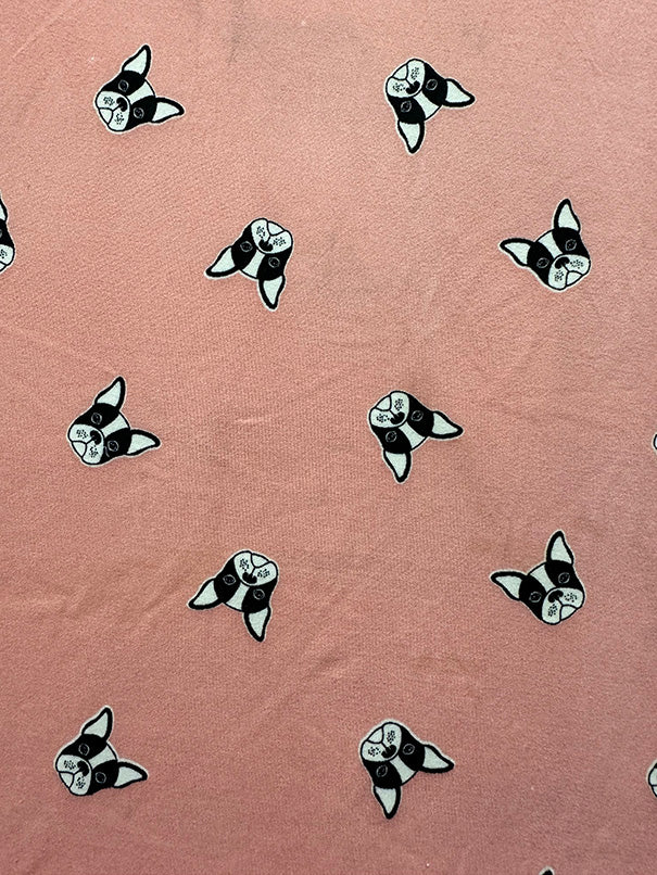 Peach Bulldog Print Double Brushed Jersey Knit Fabric
