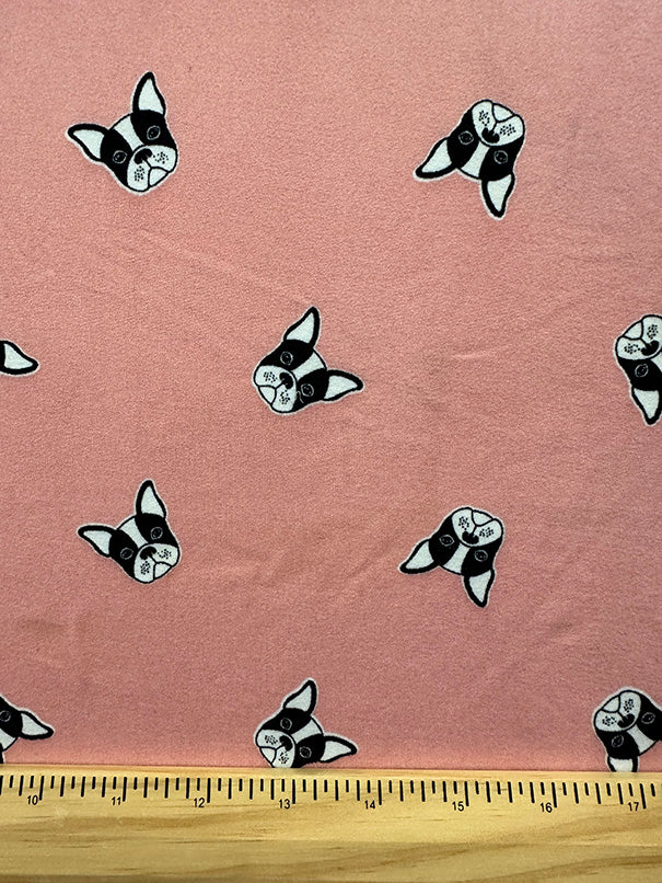 Peach Bulldog Print Double Brushed Jersey Knit Fabric