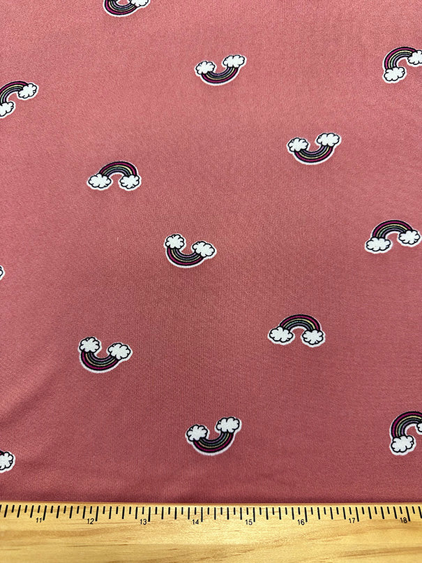 Dark Peach Rainbow Print Double Brushed Jersey Knit Fabric