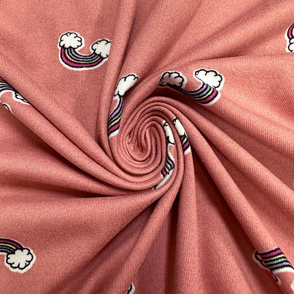 Dark Peach Rainbow Print Double Brushed Jersey Knit Fabric