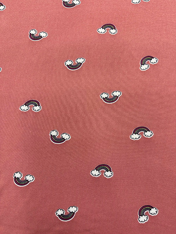 Dark Peach Rainbow Print Double Brushed Jersey Knit Fabric