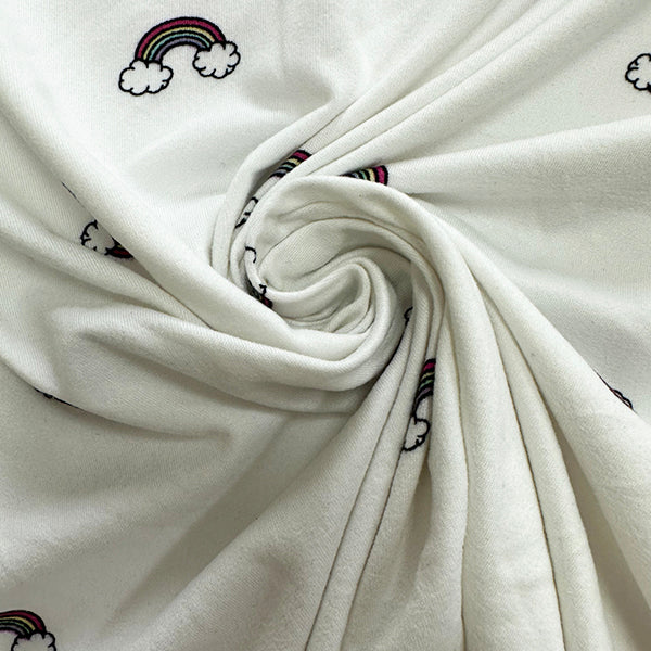 White Rainbow Double Brushed Jersey Knit Fabric