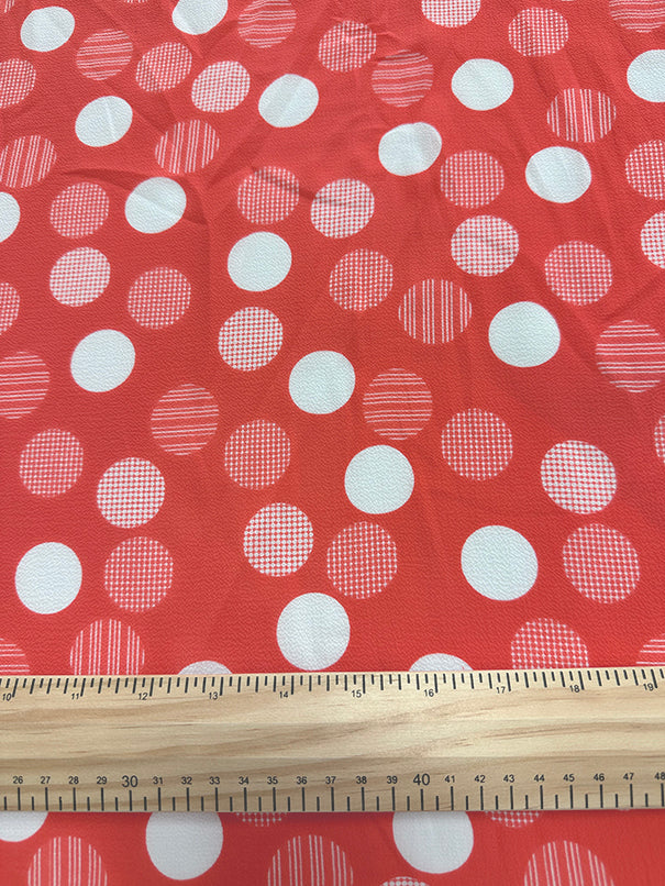 Coral and White Dot Georgette Fabric