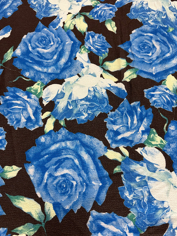 1 1/2 YD PC-Royal Blue Rose Floral Crepe Georgette Fabric
