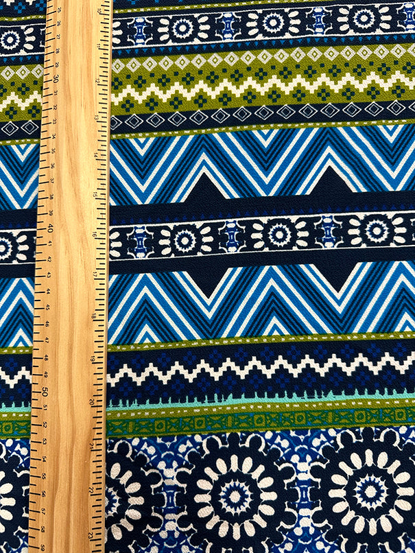 Navy Multi Color Stripe Print Georgette Fabric
