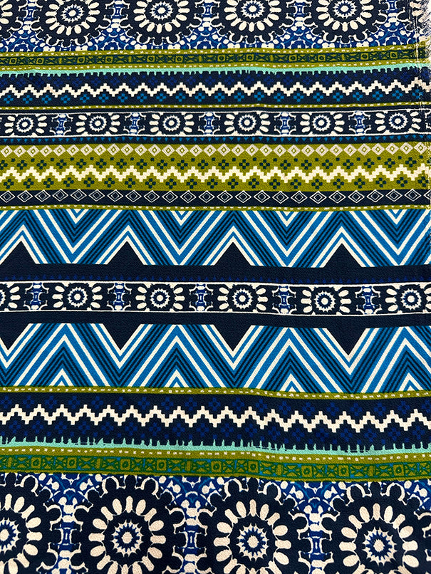 Navy Multi Color Stripe Print Georgette Fabric