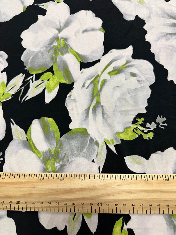 2 3/8 YD PC-White Floral Printed Stretch Polyester ITY Knit Fabric