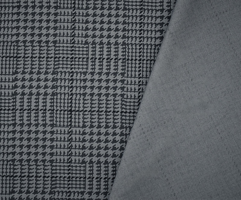 2 1/8 YD PC-Black-Gray Cotton Abstract Glen Plaid Print Stretch Twill Woven Fabric