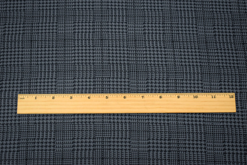 2 1/8 YD PC-Black-Gray Cotton Abstract Glen Plaid Print Stretch Twill Woven Fabric