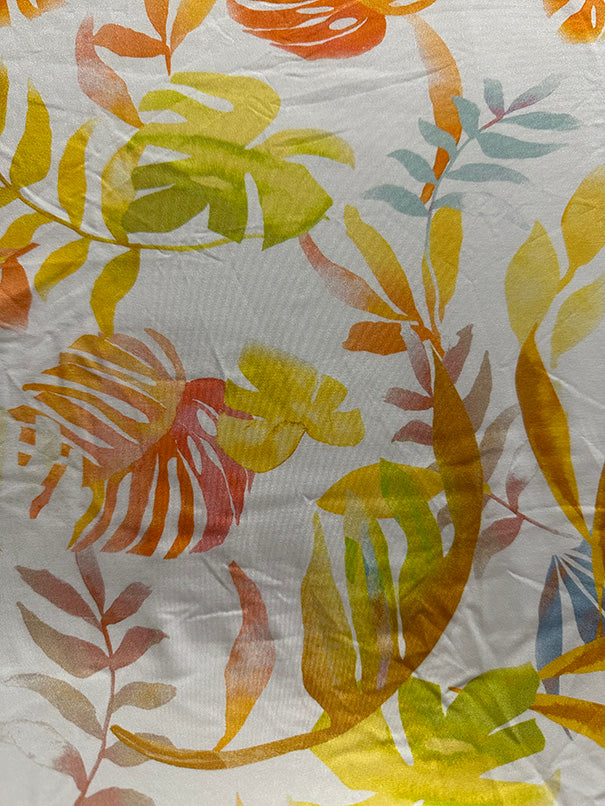 White Multi Palm Leaf Print ITY Jersey Knit Fabric