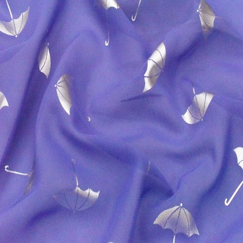Purple/Silver Metallic Umbrella Foil Printed Chiffon Fabric