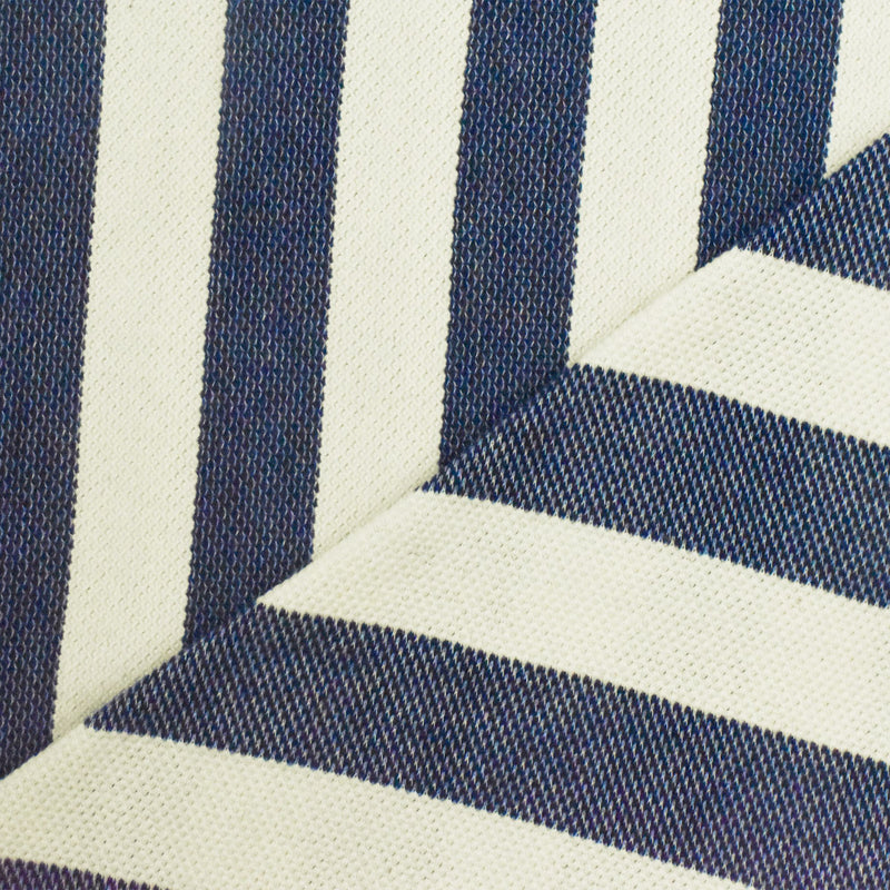 Ivory-Navy Blue Striped Pattern Pique Knit Fabric
