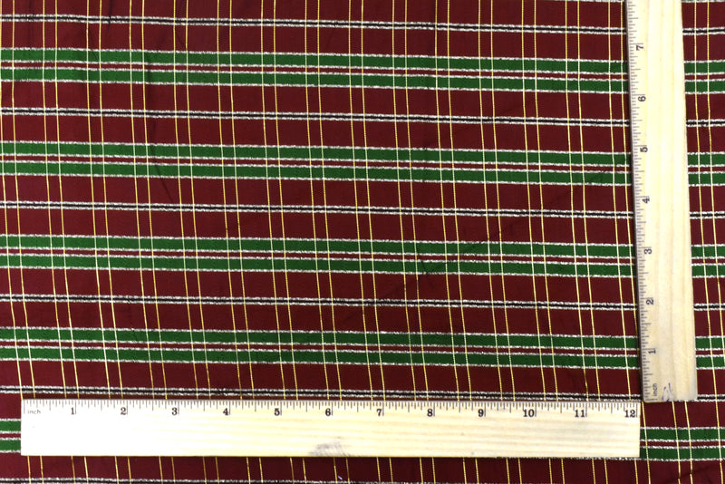 Holiday Red-Green-Multi Plaid Metallic Taffeta Woven Fabric