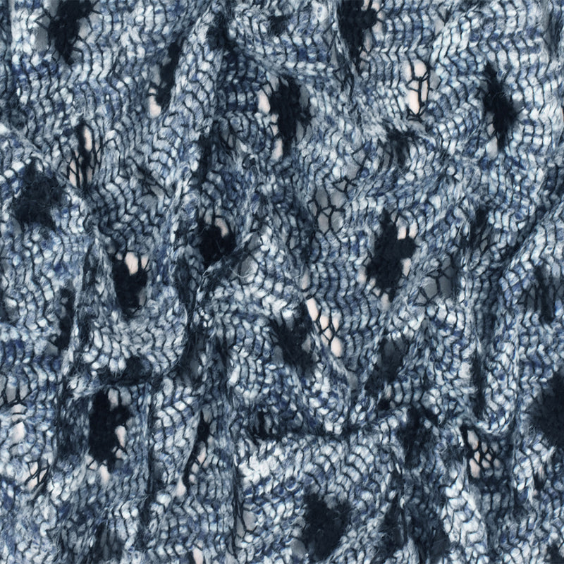 Ash Blue-Black-Multi Abstract Raschel Crochet Knit Fabric