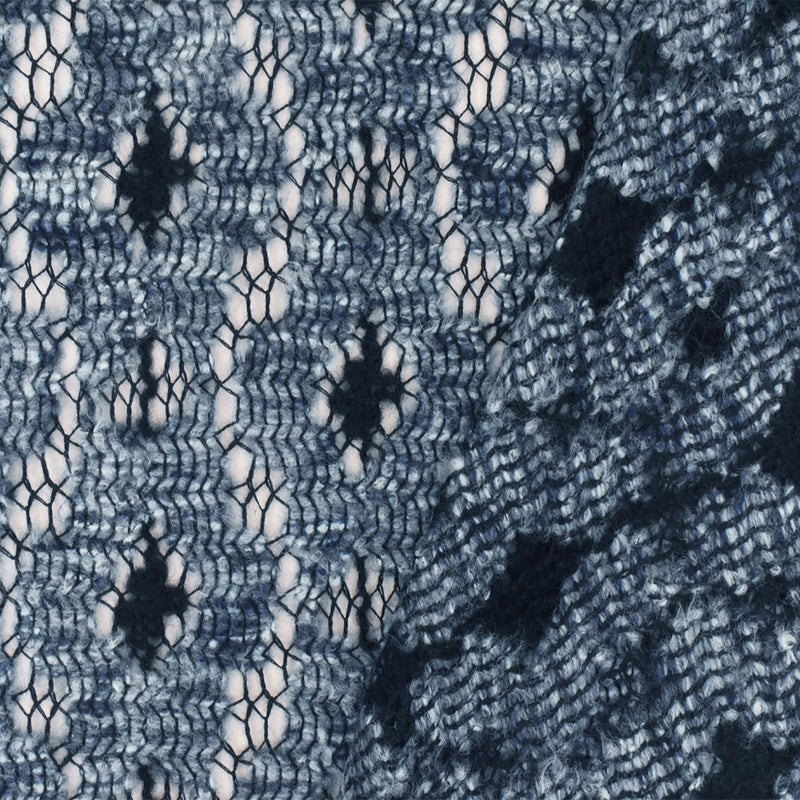 Ash Blue-Black-Multi Abstract Raschel Crochet Knit Fabric