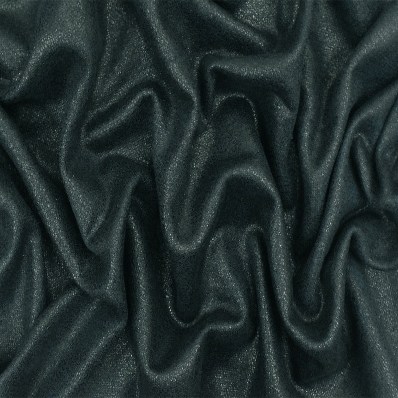 Steel Blue-Bronze Metallic Printed Cotton-Poly French Terry Knit Fabric