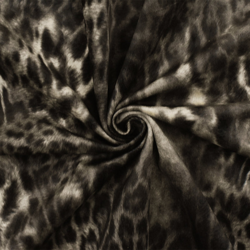 Dusty Beige-Gray-Black Cheetah Printed Poly Low-Pile Velvet Knit Fabric