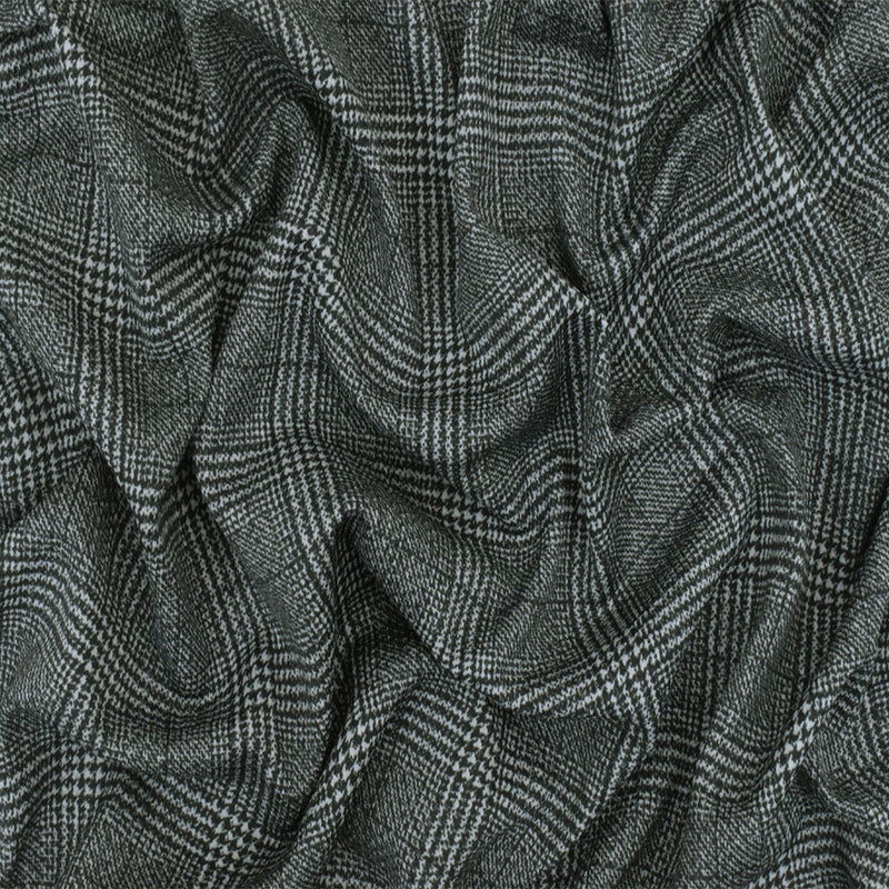 Off Black-White Plaid Printed Stretch Polyester Athletic Mesh Knit Fabric