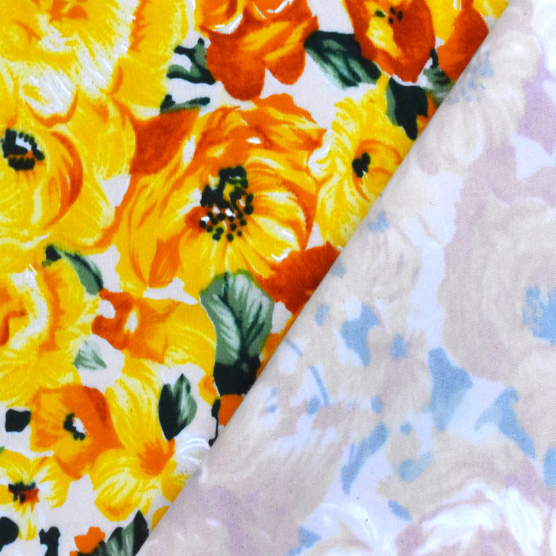 Orange-Yellow-Multi Floral Printed Cotton Poplin Woven Fabric