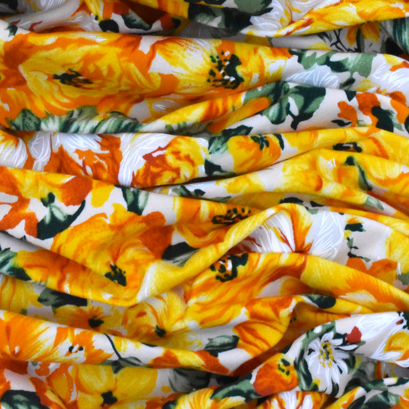 Orange-Yellow-Multi Floral Printed Cotton Poplin Woven Fabric