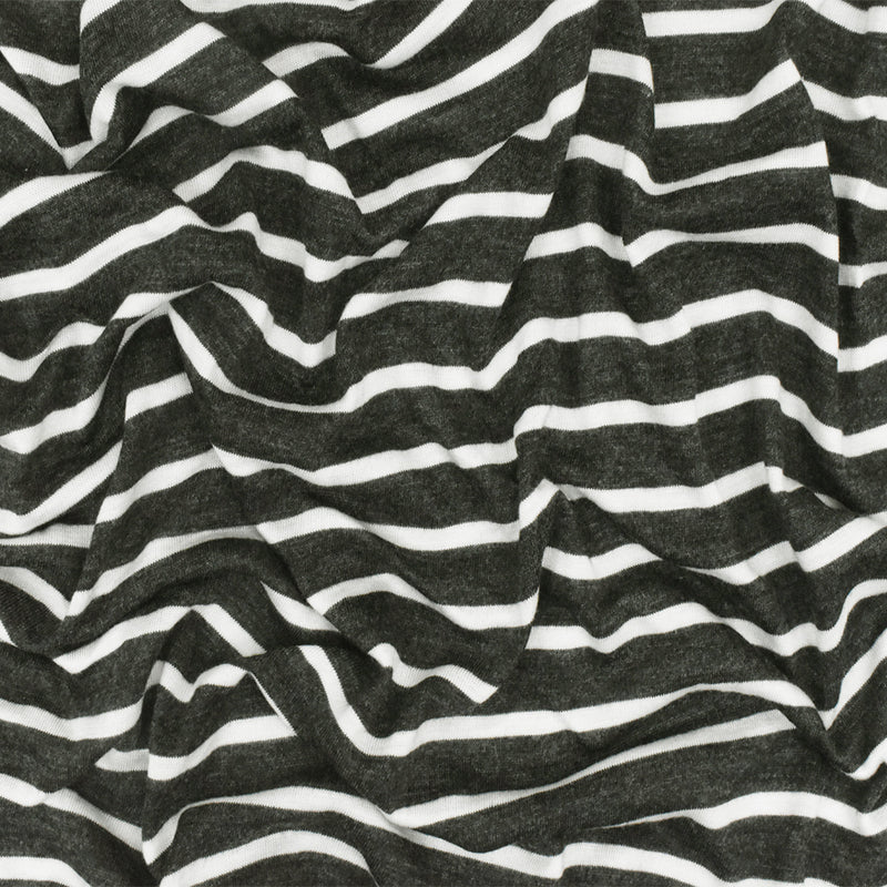 Off Black-White Striped Viscose Jersey Knit Fabric