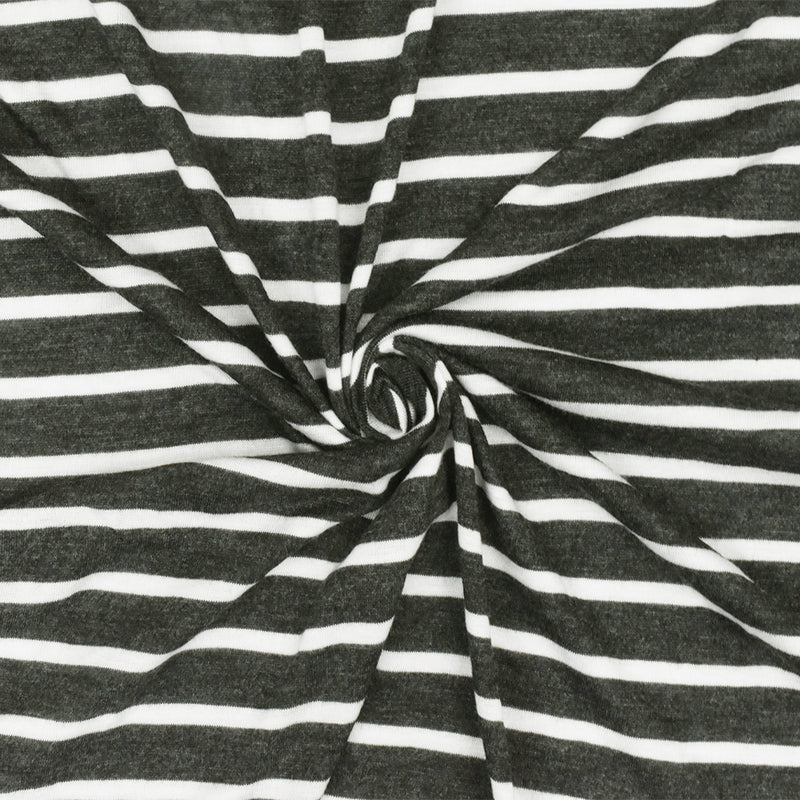 Off Black-White Striped Viscose Jersey Knit Fabric