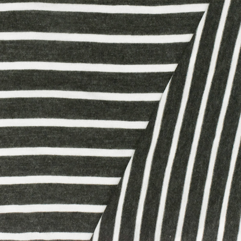 Off Black-White Striped Viscose Jersey Knit Fabric