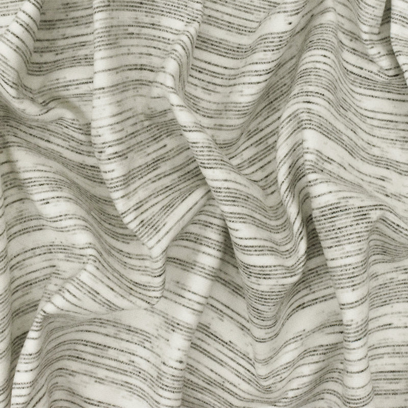 Simple Ivory-Black-Gray Slub Striped Pattern Stretch Double Knit Fabric