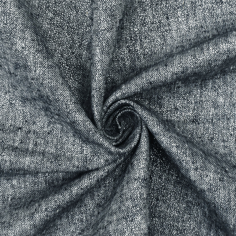 Silver-White-Navy Metallic Texture Stretch Cotton Chambray Woven Fabric