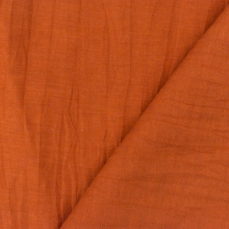 Royal Orange Solid Crinkle Satin-like Linen-Nylon Dobby Woven Fabric