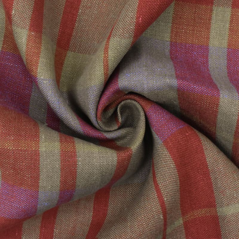 Rustic Red-Beige-Multi Cotton Woven Plaid Madras Fabric