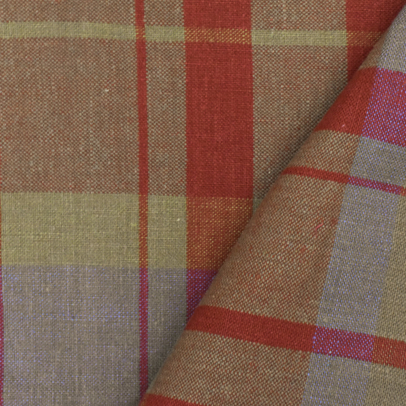Rustic Red-Beige-Multi Cotton Woven Plaid Madras Fabric
