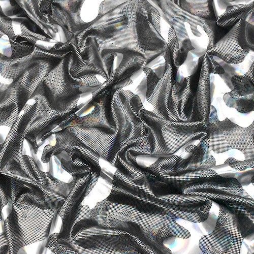 Holographic Silver Camo Printed Stretch Activewear Fabric