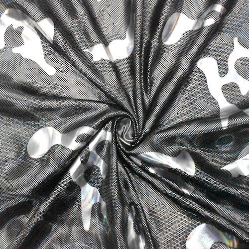 Holographic Silver Camo Printed Stretch Activewear Fabric