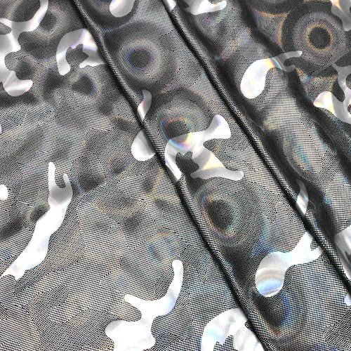Holographic Silver Camo Printed Stretch Activewear Fabric