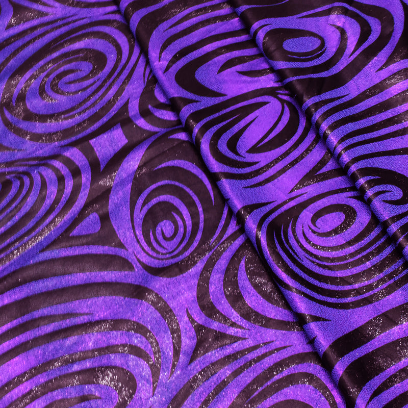 Purple-Black Swirl Hologram Print Stretch Activewear Fabric