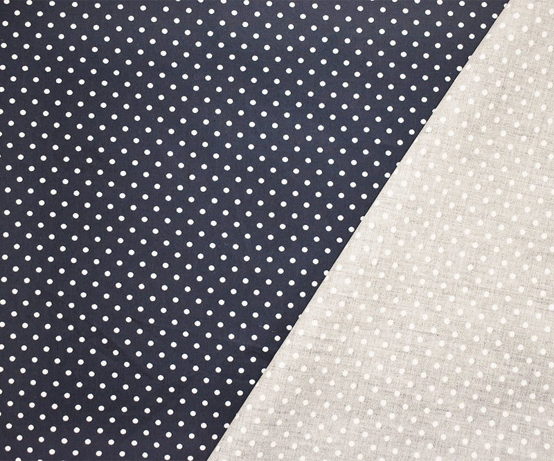 Navy-White Cotton Japanese Polka Dot Printed Twill Sateen Woven Fabric