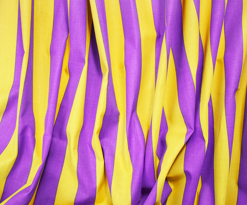 Purple-Yellow Cotton-Poly Japanese Vertical Stripe Printed Woven Fabric