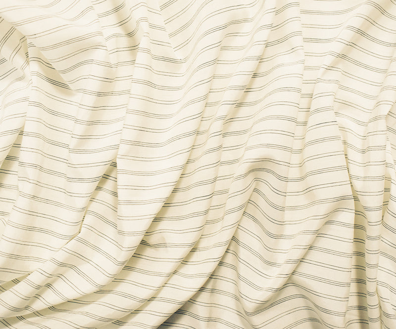 White-Black Rayon Japanese Horizontal Pinstripe Lawn Woven Fabric