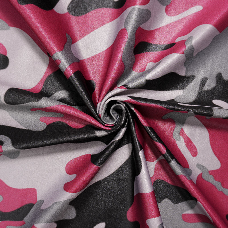 Pink-Gray Famous Maker Nylon Camo Print Satin Tricot Knit Fabric