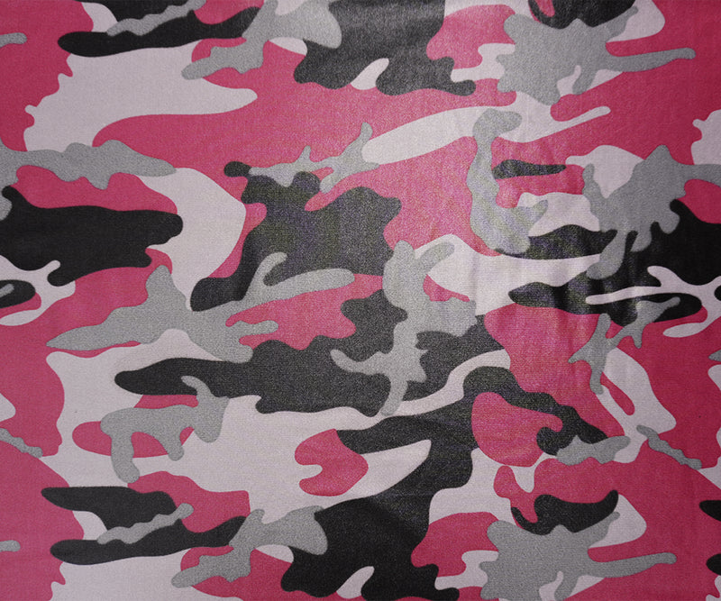 Pink-Gray Famous Maker Nylon Camo Print Satin Tricot Knit Fabric