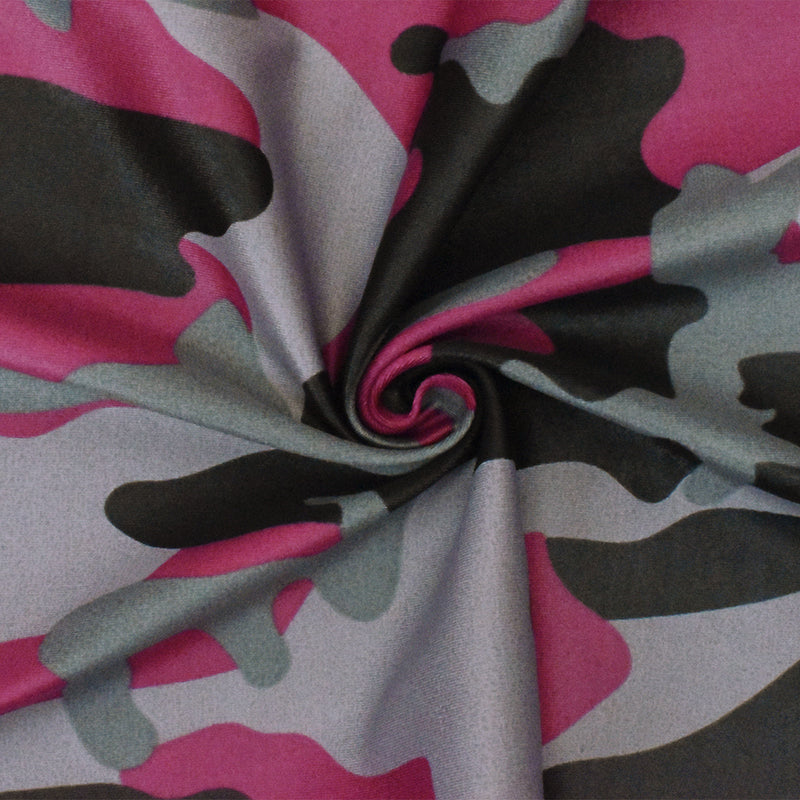 Pink-Gray-Black Famous Maker Camo Print Nylon Tricot Swimwear Knit Fabric