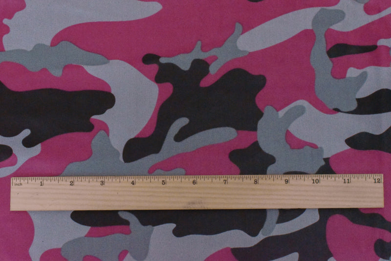 Pink-Gray-Black Famous Maker Camo Print Nylon Tricot Swimwear Knit Fabric