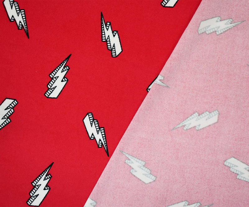 Red-Multi Lightning Printed Poly Spandex Super Double Brush ITY Knit Fabric