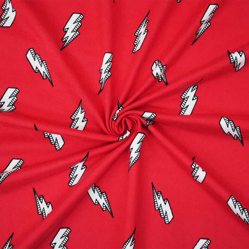 Red-Multi Lightning Printed Poly Spandex Super Double Brush ITY Knit Fabric