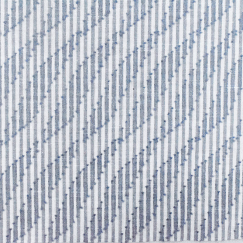 Dusty Blue-White Wave Jacquard Stripe Cotton Shirting Fabric