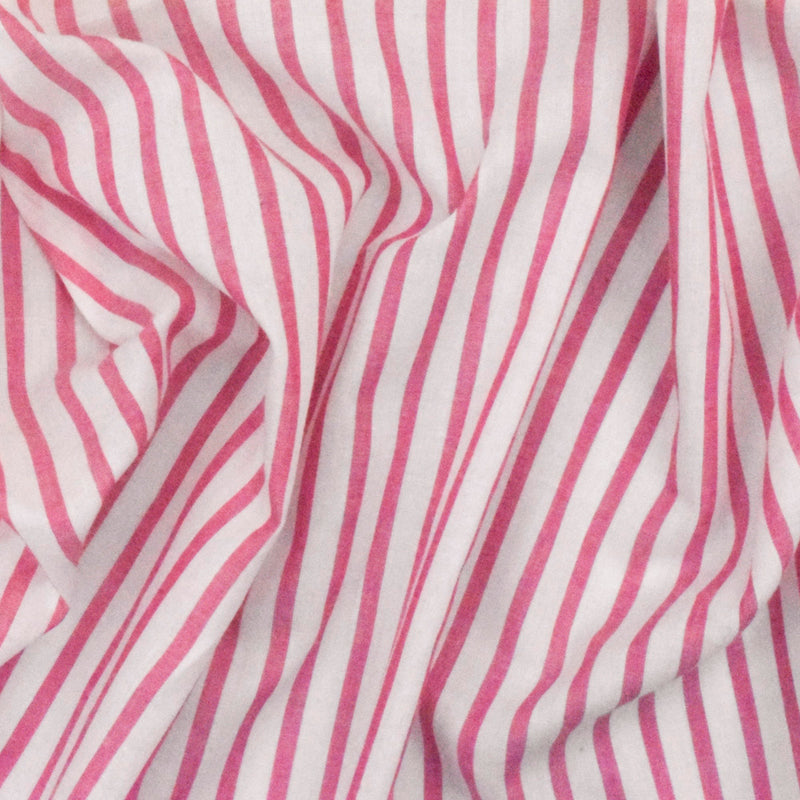 Sweet Pink-White Stripe Cotton Lawn Woven Fabric