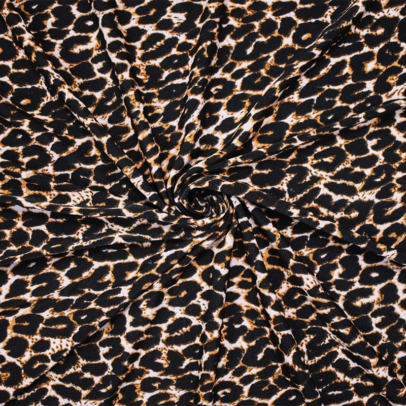Black-Brown-Beige Polyester Cheetah Printed Matte Jersey Knit Fabric