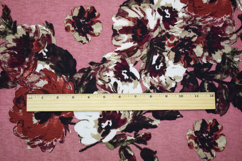 Pink-Red-Multi Poly Floral Printed Onion Skin Jersey Knit Fabric