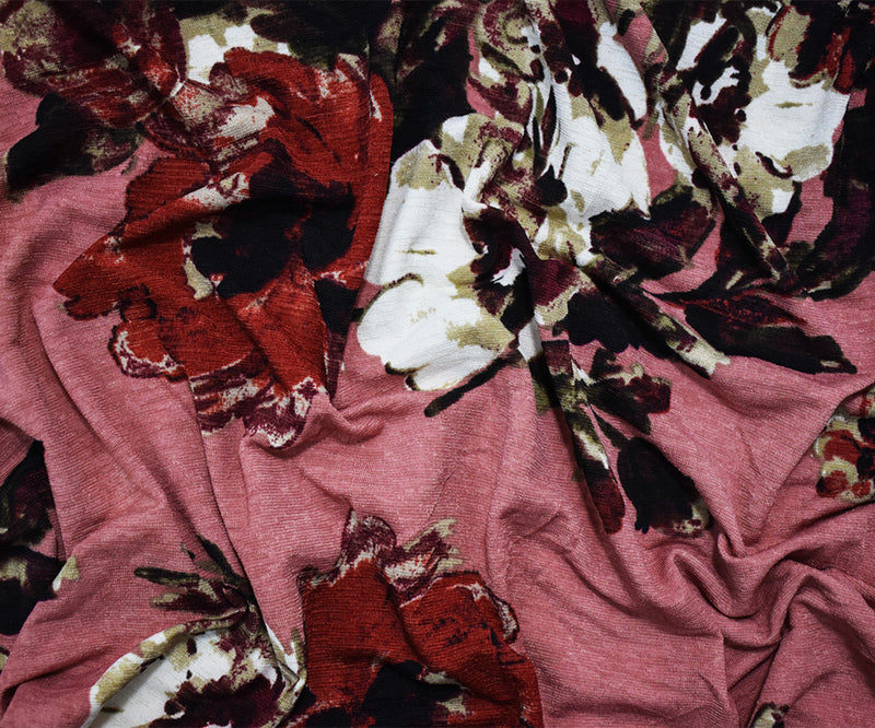 Pink-Red-Multi Poly Floral Printed Onion Skin Jersey Knit Fabric